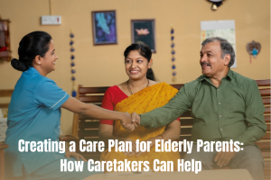 A caretaker and an elderly shaking hands