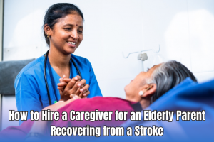 A caretaker holding hand of an elderly who is recovering from stroke